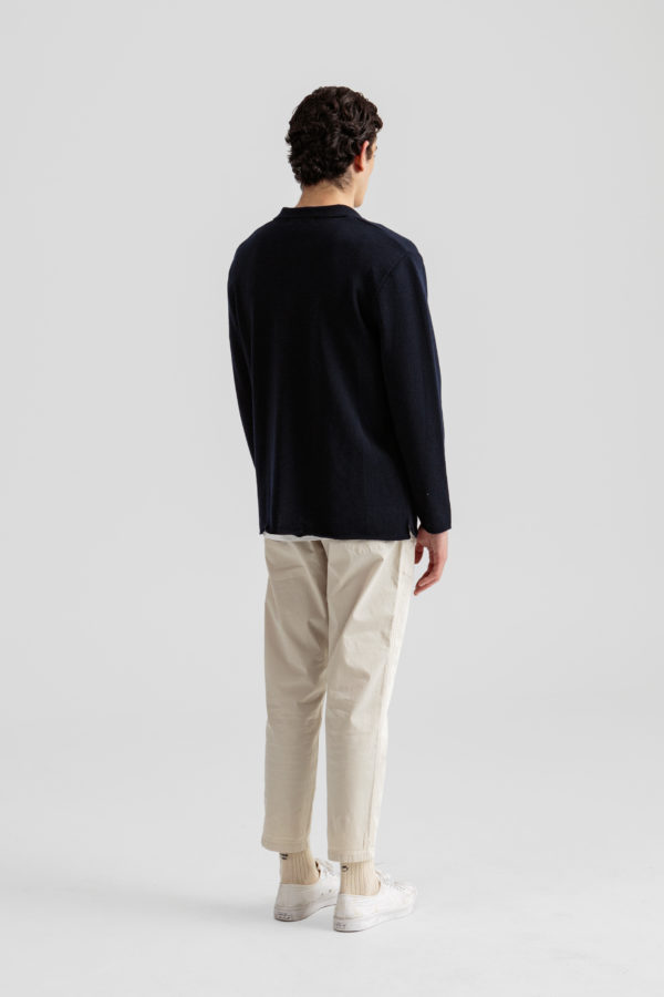 Knitted jacket plain navy owen pants plain beige