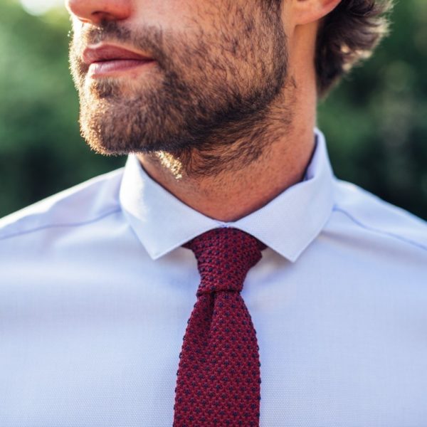 cravate tricot coton bordeaux et bleu