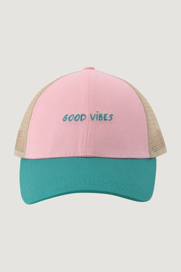good vibes cassini twill cotton mesh trucker cap pink green beige x jpg