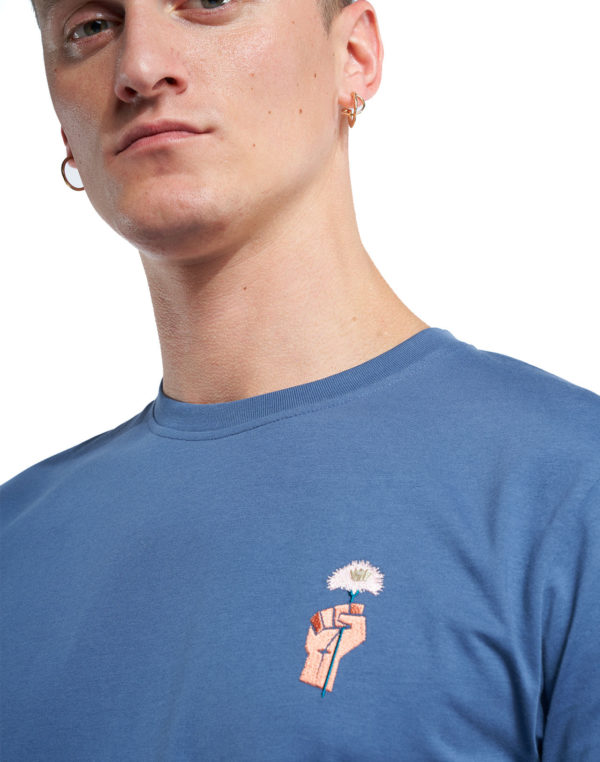 t shirt flower power bleu cobalt