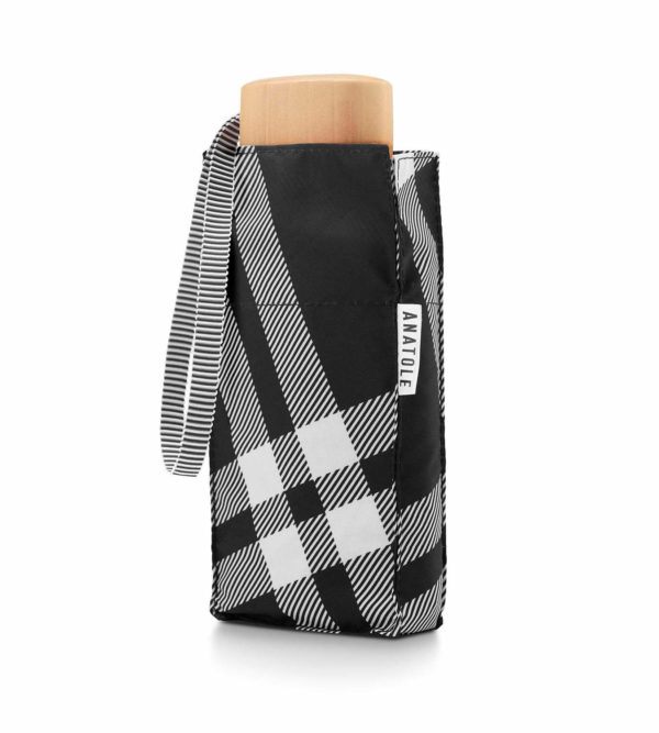 Mini parapluie tweed tartan noir CAMDEN Anatole parapluie pliant